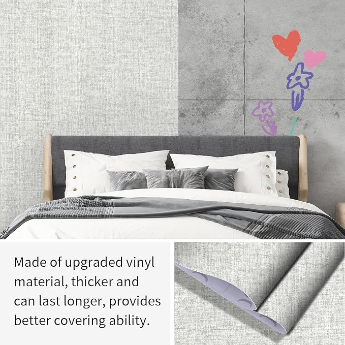 Grey Grasscloth Peel and Stick Wallpaper, Textured Vintage Contact Paper - Image 9