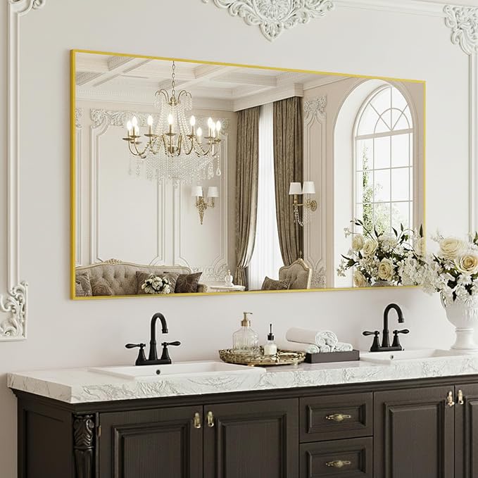 FICTOR Bathroom Vanity Mirror-Gold, 48x30 Inch, Shatterproof & Anti-Rust by FICTOR