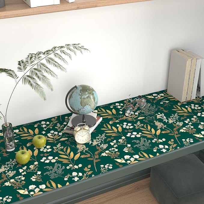 Laatse Dark Green Floral Wallpaper Peel and Stick Green Golden Leaf Wallpaper - Image 4