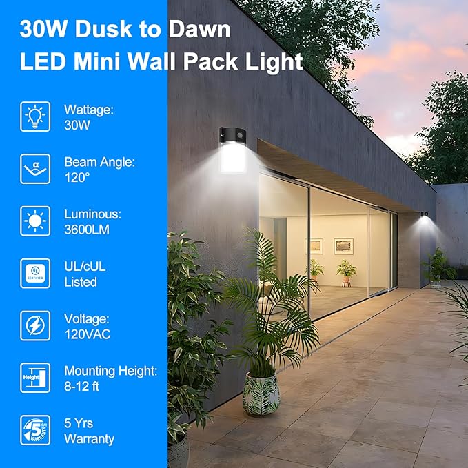 30W LED Wall Pack Light, Dusk to Dawn Outdoor Lighting Sensor, LED Outdoor Wall - Image 5