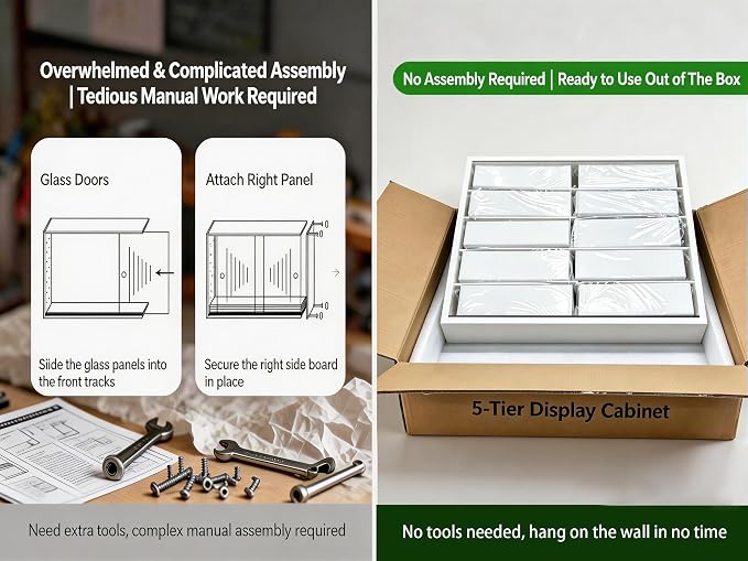 5-Tier Wall Mounted Display Cabinet, No Assembly Required Ready to Use Out of - Image 3