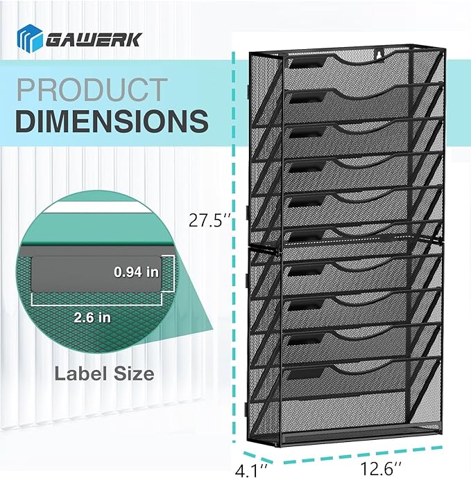 Gawerk 11-Tier Wall File Organizer Hanging Wall File Holder Wall Mount Paper - Image 2