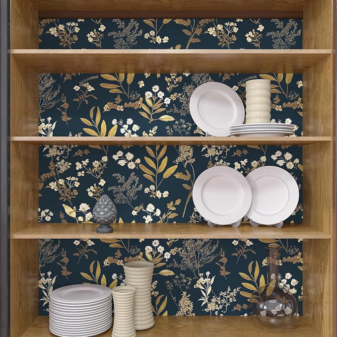 Laatse Dark Blue Leaf Wallpaper Peel and Stick Dark Floral Wallpaper - Image 6