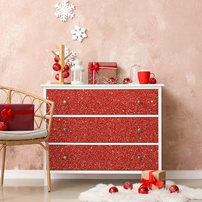 CHIHUT 15.7''x236'' Shiny Red Glitter Wallpaper Stick and Peel - Image 4