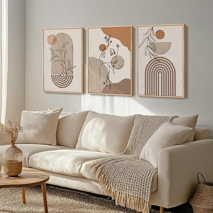 Large Framed Earth Tone Boho Abstract Wall Art - Image 2
