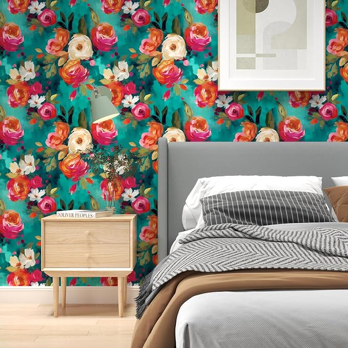 BOKEBEVE Watercolour Floral Peel and Stick Wallpaper Boho Vibrant Contact Paper - Image 3