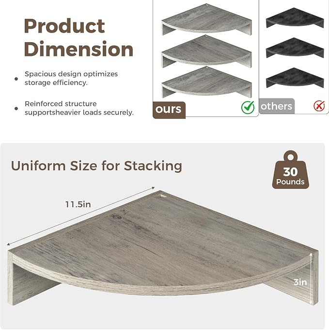Corner Shelves 3-Pack for Bathroom & Kitchen, Space-Saving Floating Corner Wall - Image 5