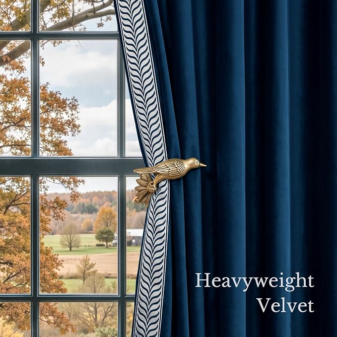 NICETOWN Rod Pocket Embroidered Trim Velvet Curtains, 2 Panels, Elegant Window - Image 5