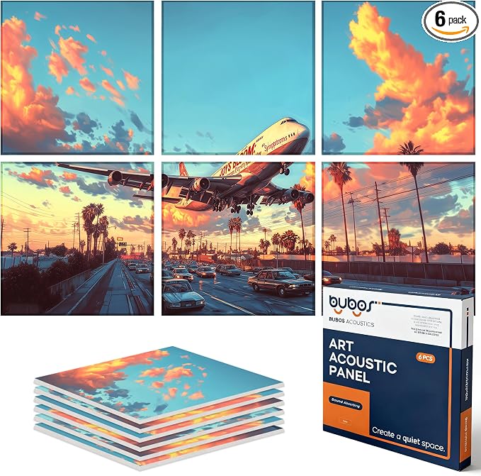 BUBOS 6 Pack Self-Adhesive Acoustic Wall Panels, 70.8" x 47.2" Sound Panels by BUBOS