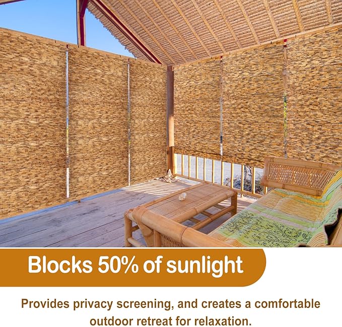 DoubleFill 4 Pcs Bamboo Shades Outdoor Reed Roll Up Blinds 48" W x 72" H - Image 6