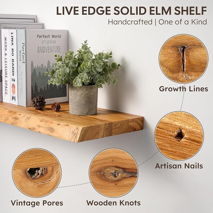48" Rustic Elm Floating Shelves - Image 7