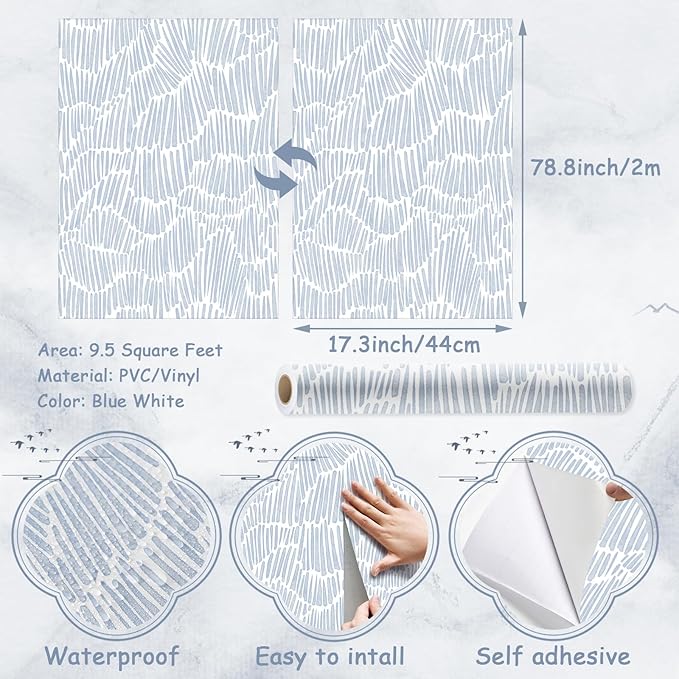 Theper Blue Wallpaper 17.3"×78.8" Modern Striped Peel and Stick Wallpaper Boho - Image 3