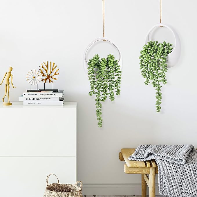 Der Rose 2 Packs Fake Hanging Plants Succulents - Image 4