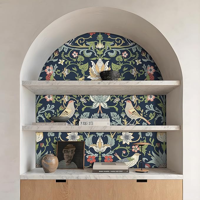 FunStick Navy Blue Floral Wallpaper Peel and Stick Vintage William Morris Green - Image 5