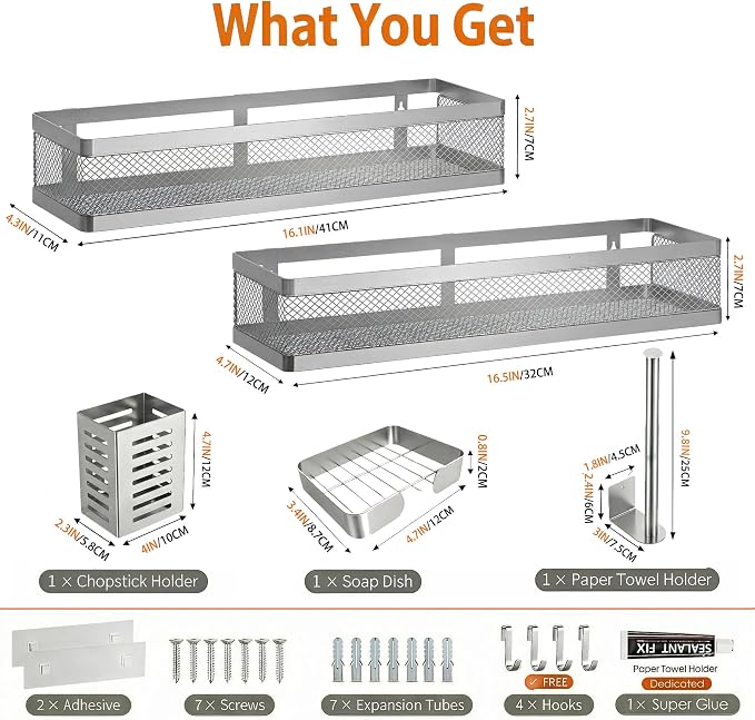 PUSDON 5-in-1 16.5" Extra Long Slim Wall Mount Wrapped Mesh Kitchen Organizer & - Image 2