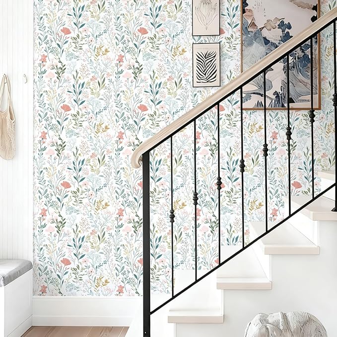 Froluya Floral Peel and Stick Wallpaper Boho Floral Contact Paper 16.9" x - Image 3