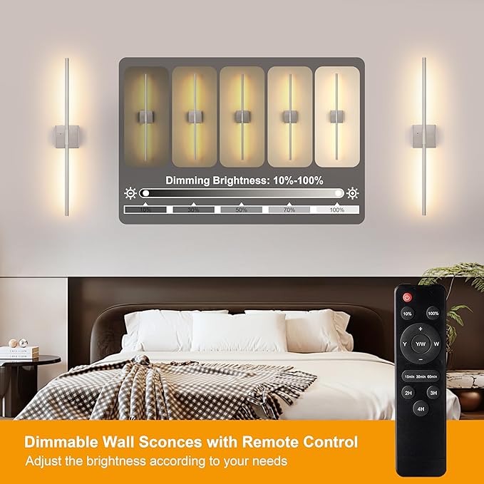 Morauroral Battery Operated Wall Sconces Set of 2, Dimmable Battery Wall Sconce - Image 2