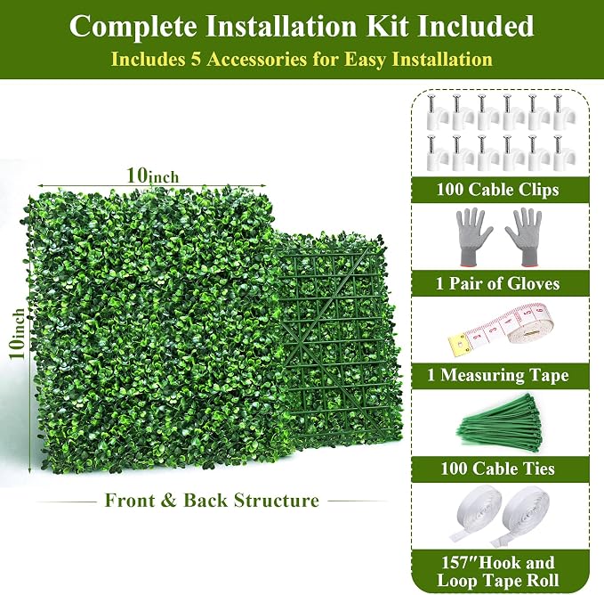 28Pcs Artificial Grass Wall Panels 10" x 10" Faux Boxwood Green Wall UV - Image 2