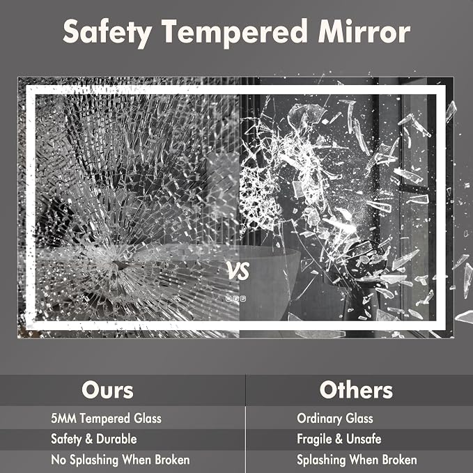 LED Bathroom Wall Mirror 60 x 36 Inch, Frameless Vanity Mirror - Image 5