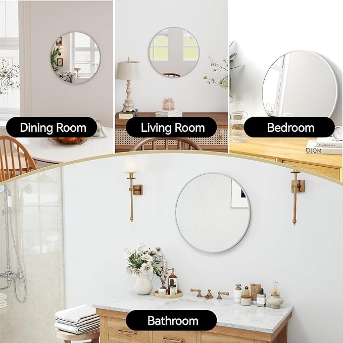 SCWF-GZ 20" Round Mirror Circle Wall Mounted Hanging or Against Wall Metal - Image 2