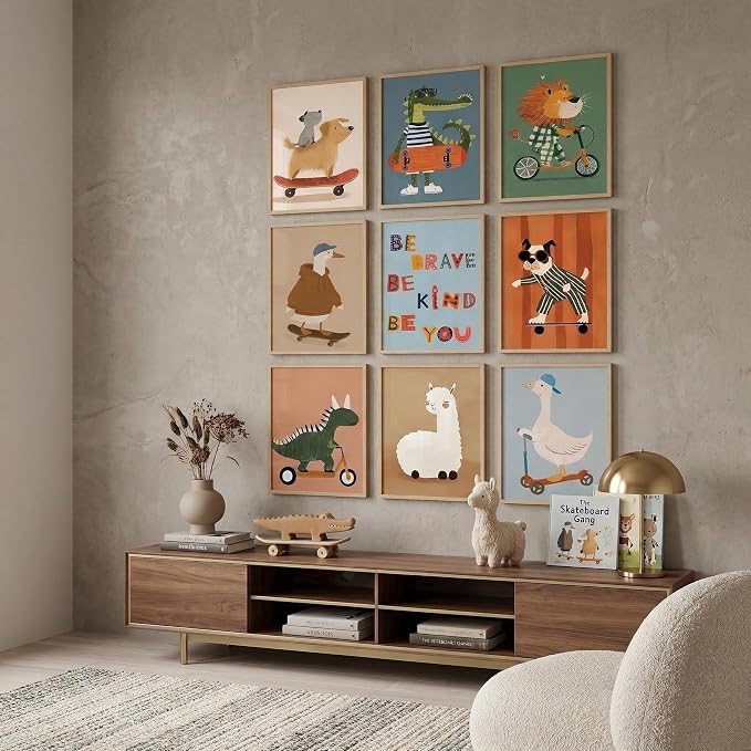tgguytiy Kids Room Wall Art Set of 9 Cute Cartoon Animal Canvas Prints Nursery - Image 7