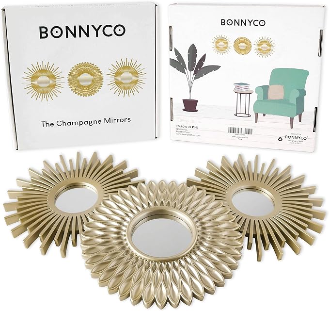 BONNYCO Gold Mirrors for Wall Pack of 3, Round Wall Mirrors Bedroom Room and - Image 2