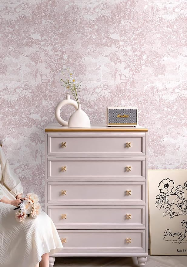 Heroad Peel and Stick Wallpaper Pink and White Vintage Forest Animals Floral - Image 3