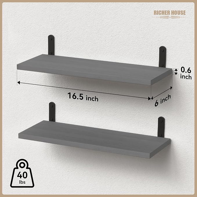 RICHER HOUSE Rustic Wood Bathroom Shelves Set of 2, Farmhouse Style Floating - Image 3