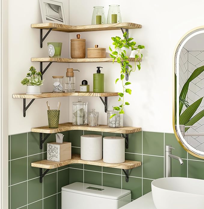 Fixwal Floating Shelves for Wall Set of 5, Rustic Wood Wall Mounted Corner - Image 6