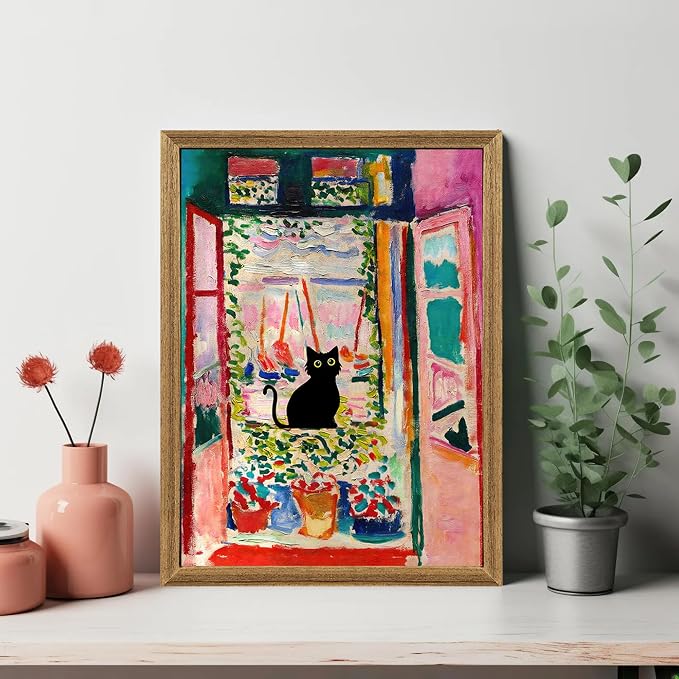 Fantasy Artists Henri Matisse Cat Wall Art, Framed Open Window Black Cat Canvas - Image 3