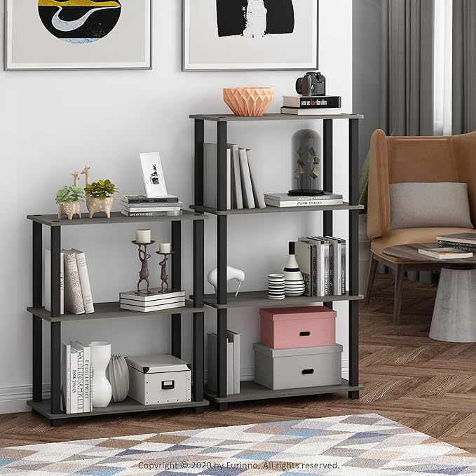 Furinno TURN-S-TUBE Storage Shelves, 3-Tier Book Shelf, Corner Shelf, Toolless - Image 2