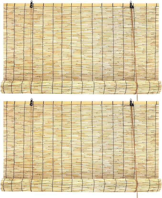 Bamboo Roll Up Shades 2 Pack, Reed Roller Blinds 47" W x 71" H, Natural Light - Image 2