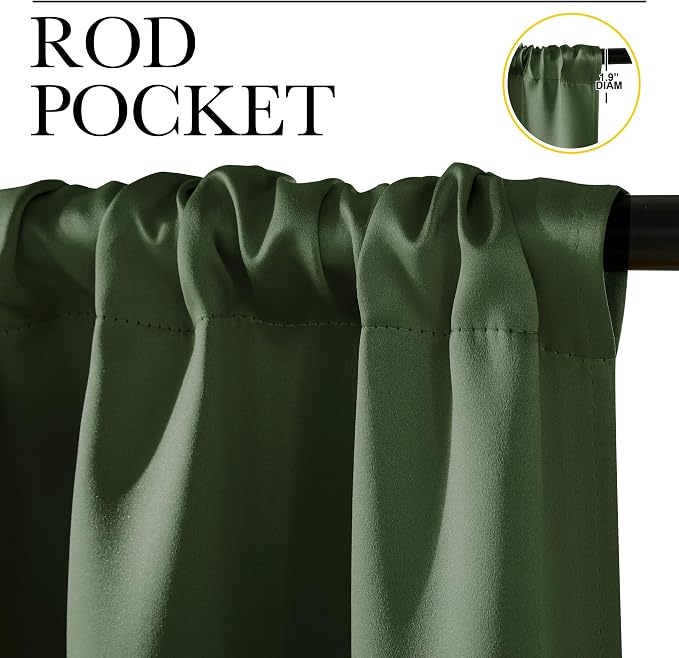NICETOWN Dark Green Blackout Cafe Satin Curtains - Image 2