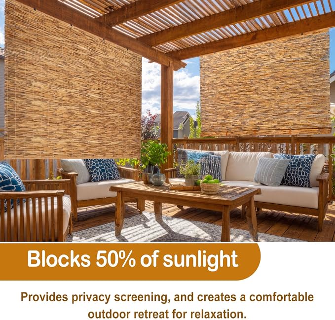 DoubleFill 2 Pcs Bamboo Shades Outdoor Reed Roll Up Blinds 84" W X 72" H - Image 6