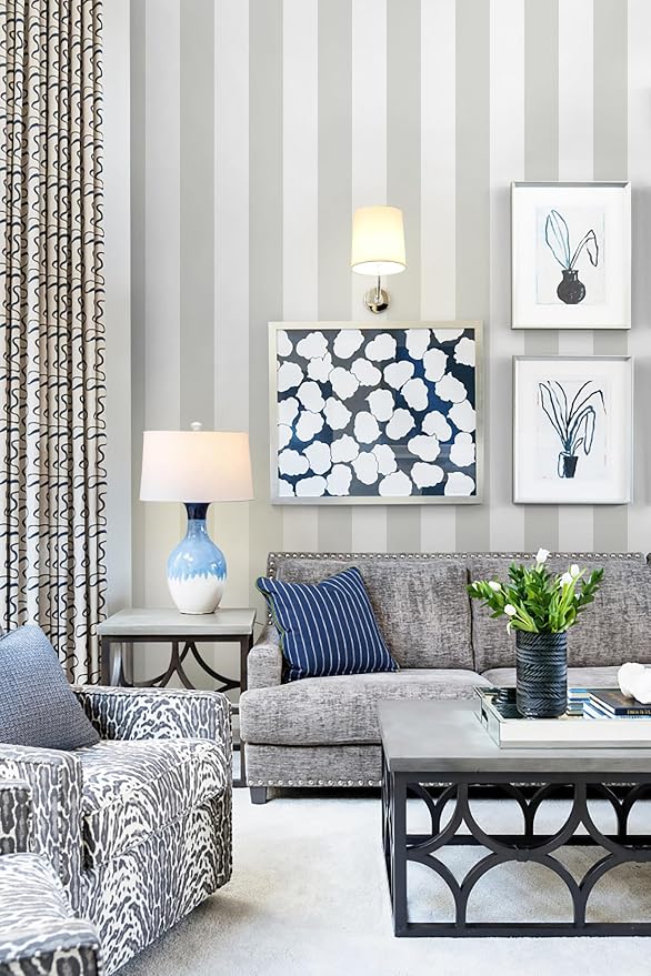 Guvana 17.7"x197" Striped Peel and Stick Wallpaper Grey and White Contact Paper - Image 3
