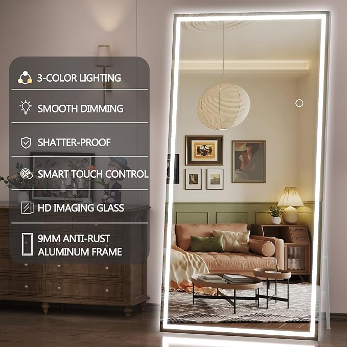 Hasipu Full Length Mirror with Lights, Full Body Dressing Hanging Mounted Mirror - Image 7
