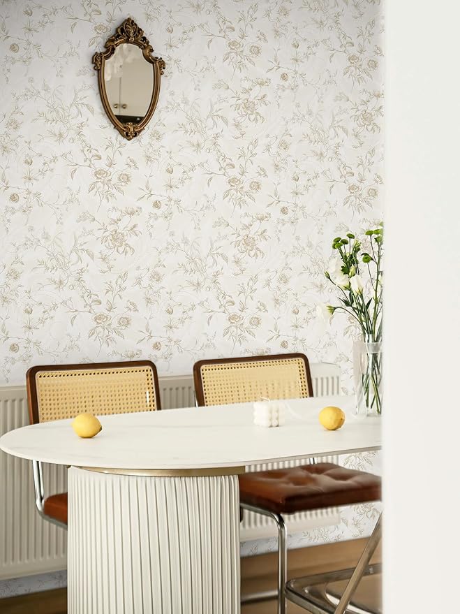 Ismoon Floral Peel and Stick Wallpaper Vintage Beige Stick on Wall Paper French - Image 7