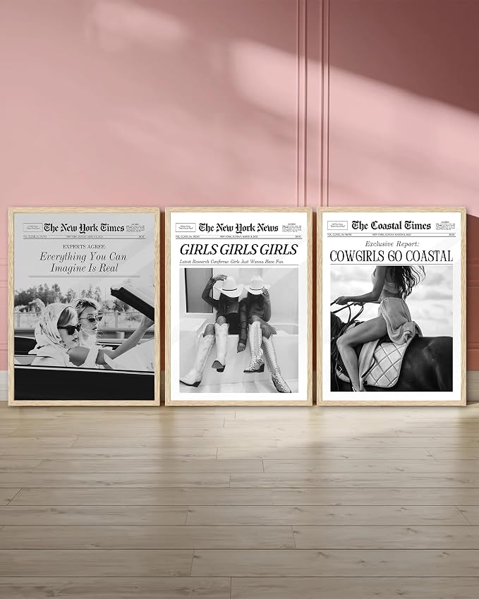 iHery Cowgirls Go Coastal Framed NewsPaper Canvas Wall Art, Natural OAK Wood - Image 7