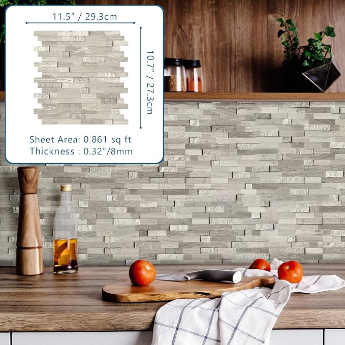 SUNWINGS 5-Sheet Peel and Stick Mosaic Natural 3D Stone Self Adhesive Marble - Image 2