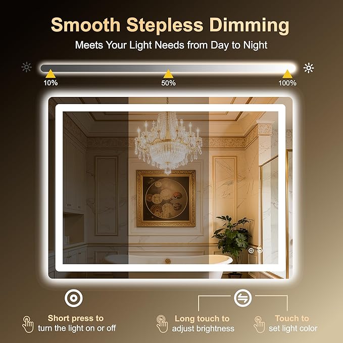 LED Bathroom Mirror, Smart Anti-Fog, Stepless Dimmable - Image 4