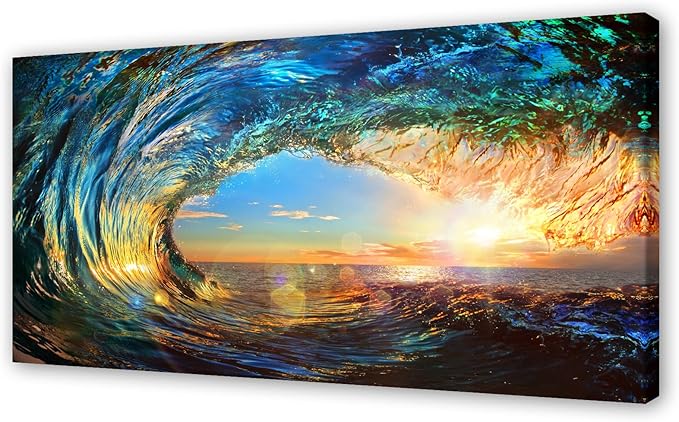 Cao Gen Decor Art S06798 Giant Wave Water Wall Art Canvas Prints 1 Panels Ocean by Cao+Gen+Decor+Art