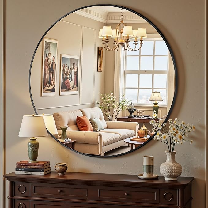 Antok 20 Inch Round Mirror for Wall, Round Bathroom Mirror, Circle Wall Mirrors - Image 2