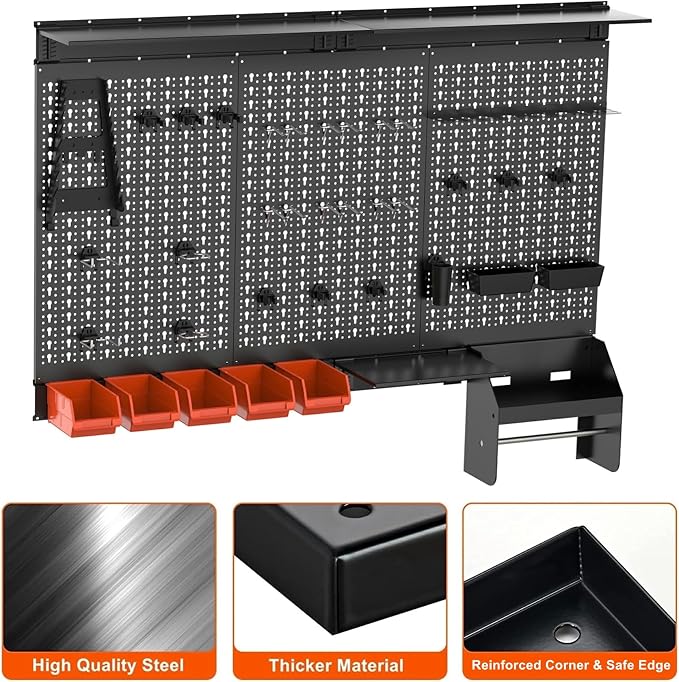 TORACK Metal Pegboard Wall Organizer 4ft Wide, Tool Storage Pegboard System - Image 5