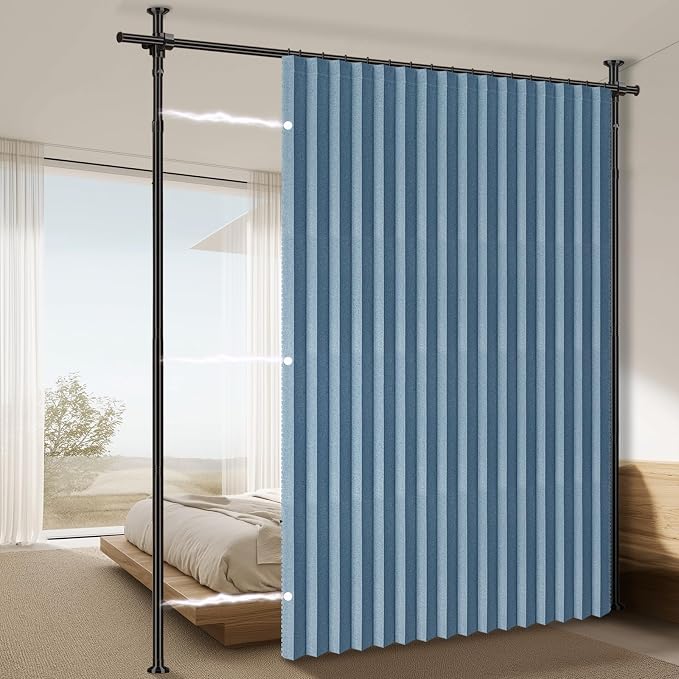 100% Blackout Room Divider Curtains Sets Blue 1 Panel W100 x L84in No Drill by AJAZZ