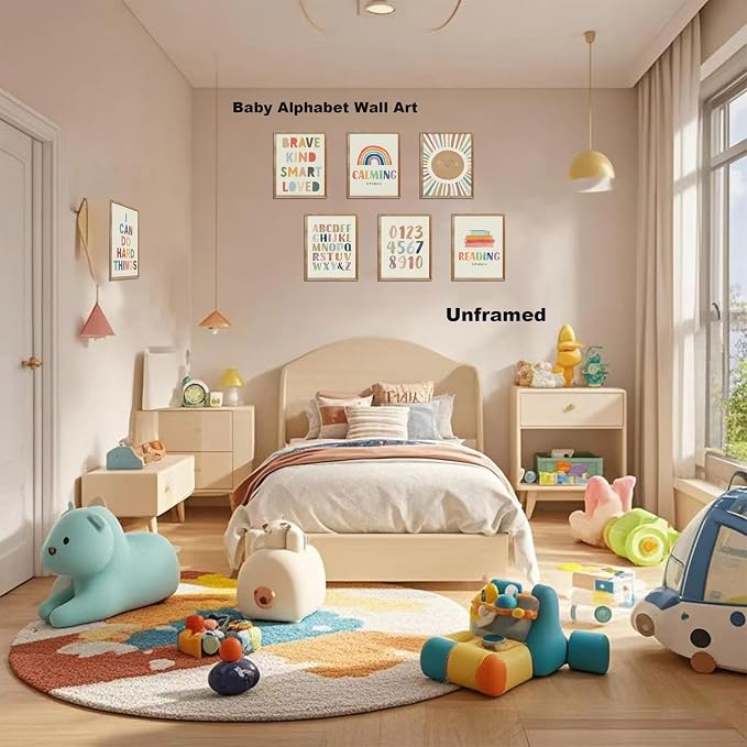 SEHSUVC Baby Alphabet 1 2 3 Wall Art Set of 9, Number Rainbow Canvas Posters - Image 2