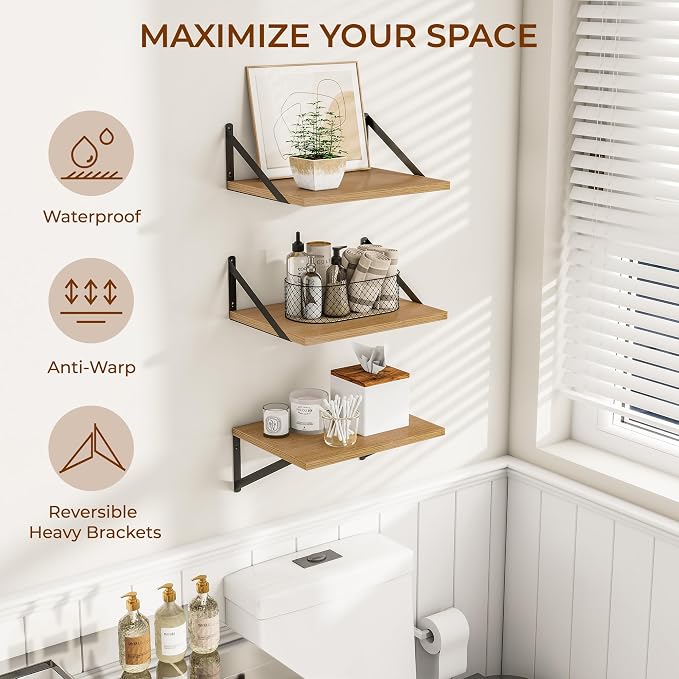 Heimlove Deep Floating Shelves for Wall, 12 Inch Deep Floating Shelves Set of 3 - Image 4