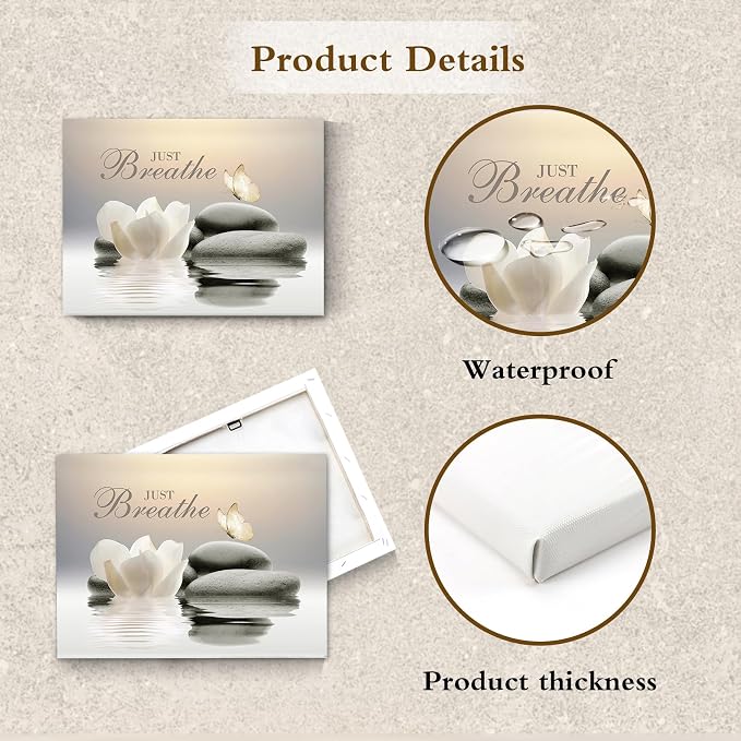 EOBTAIN Zen Flower Canvas Wall Art Bathroom Butterfly and Water Lily Stone - Image 4