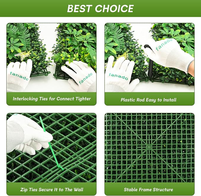 fanado Artificial Grass Wall Panels 20"x20", Hedge Green Wall Decor Backdrop - Image 4