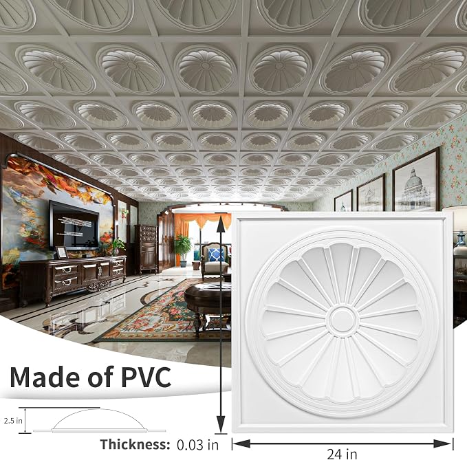 Art3dwallpanels Ceiling Tiles 12 Pack Drop Ceiling Tiles, 24 x 24 Inch High - Image 3