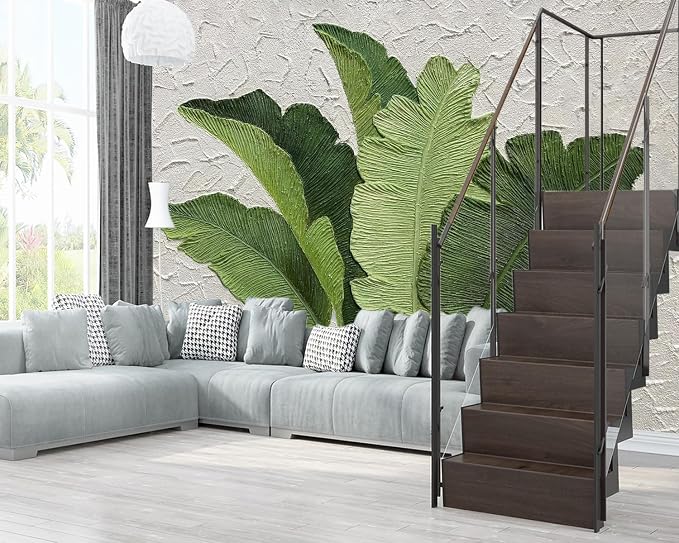 XMPMBM-Hand-Painted Banana Leaf Art Fabric Wallpaper Graffiti Green Leaf Living - Image 3